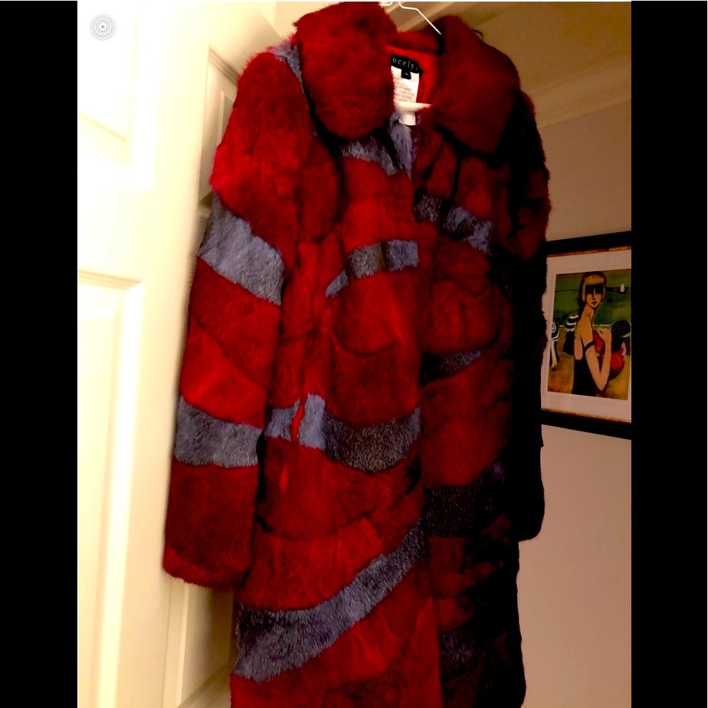 Jocelyn RARE red silver Rabbit Fur coat
